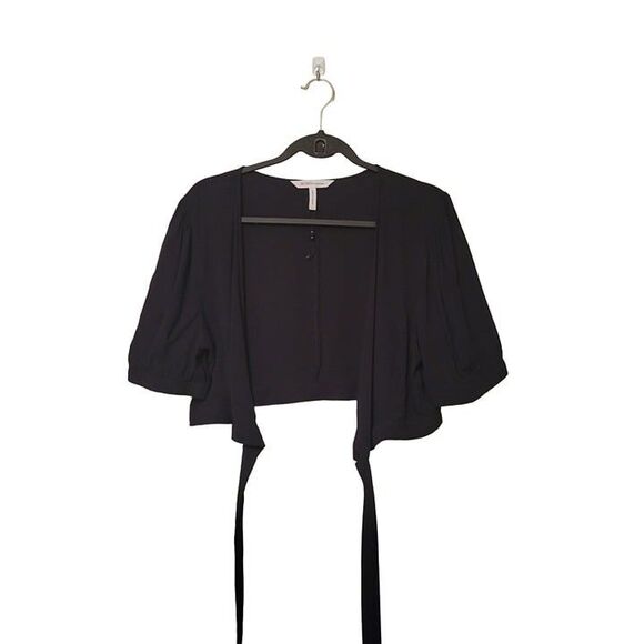 BCBGeneration Womens Top Black L Wrap-Around Tie Belt V-Neck New - Picture 4 of 8